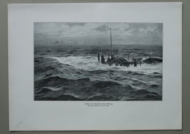 Marine / U-Boot Unterseeboot / Tauchen zum Angriff auf Geleitzug / 1914-1918 / 1920er Jahre / 1. Weltkrieg 1.WK WWI / Patriotik Kunst Druck
